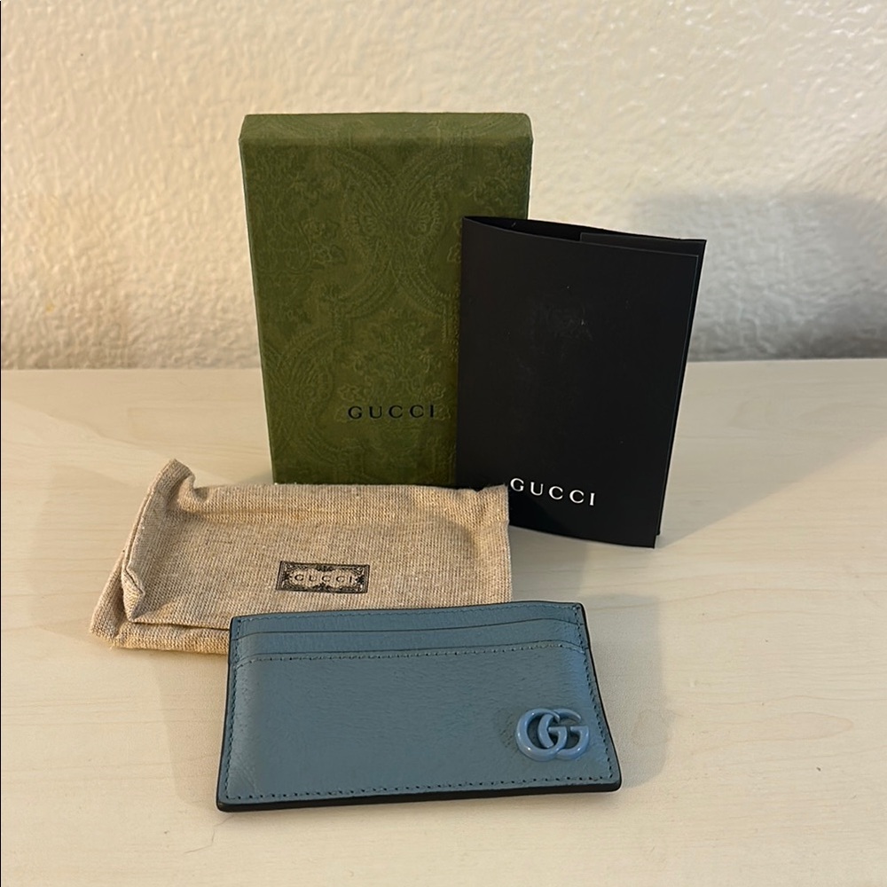 GG Plaque Card Holder in Light Blue